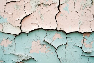 Obraz premium Cracked Paint on an Aged Wall Showcasing Wear and Weathering in a Historic Building Generative AI