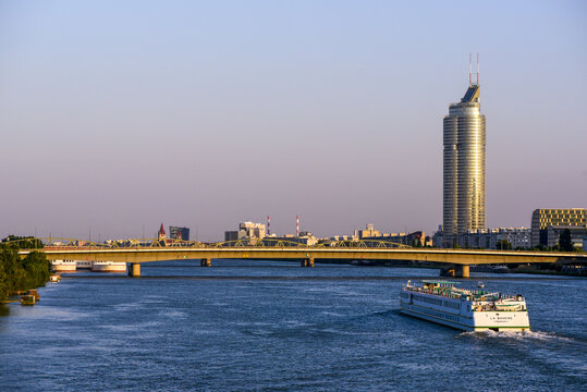 Millenium Tower, river Danube, Vienna, Austria