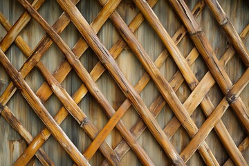 Intricate Lattice Design With Wooden Beams Creates an Artistic Backdrop in a Natural Setting Generative AI
