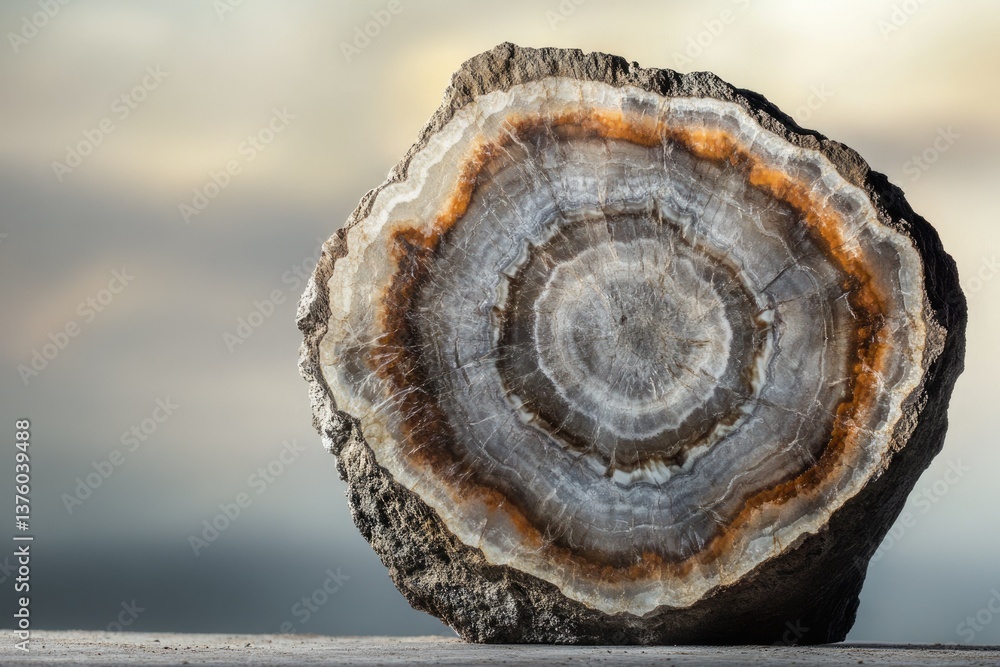 Poster a stunning polished cross-section of a geode, showcasing its intricate concentric layers of colors a