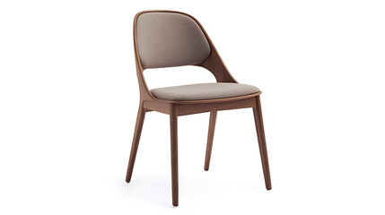A wooden chair with a tan seat cushion