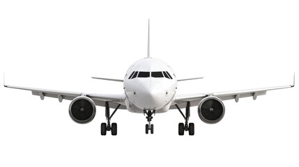 Passenger plane front view on black background, cut out transparent