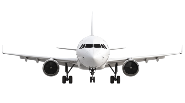 Passenger plane front view on black background, cut out transparent - Powered by Adobe
