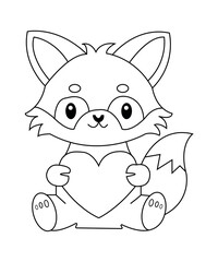 Obraz premium Adorable Cartoon Raccoon with Heart Line Art Illustration
