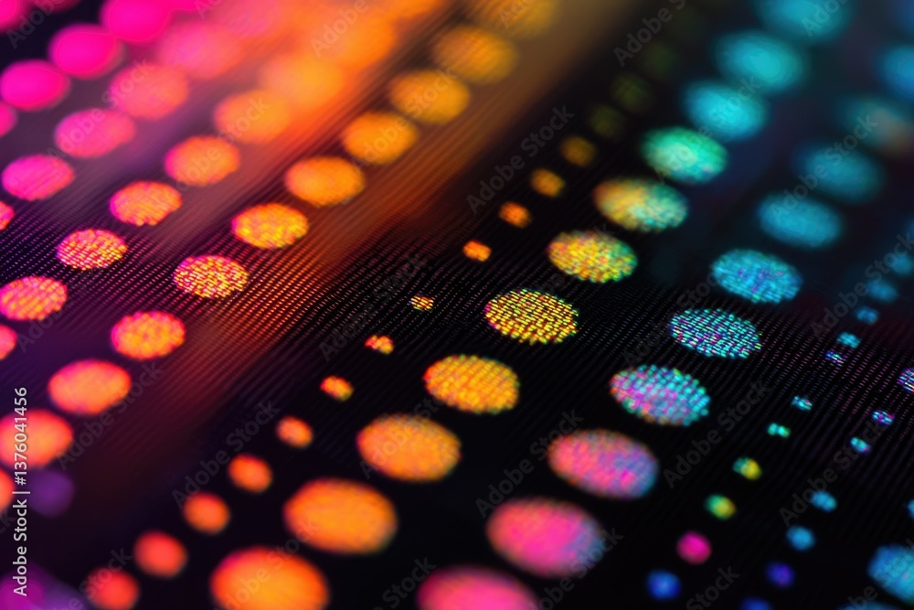 Aufkleber vibrant rows of luminous dots fade from magenta to blue across a textured black surface, creating a 