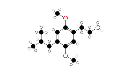 2c-ibu molecule, structural chemical formula, ball-and-stick model, isolated image psychedelic