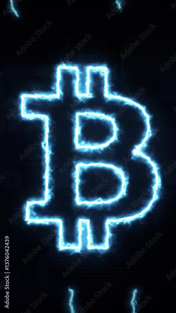 Poster bitcoin symbol with futuristic background and rays, concept of cryptocurrency mining (3d render)