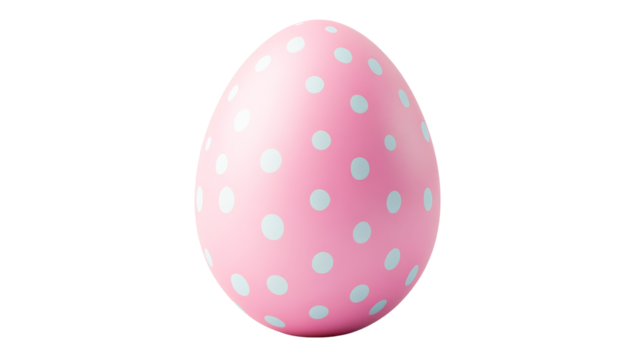 Decorative pink egg with blue dots on black background, cut out transparent