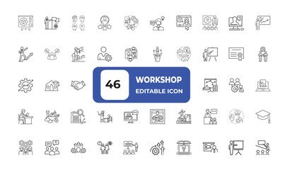 workshop, training, motivation, teamwork editable flat icons set