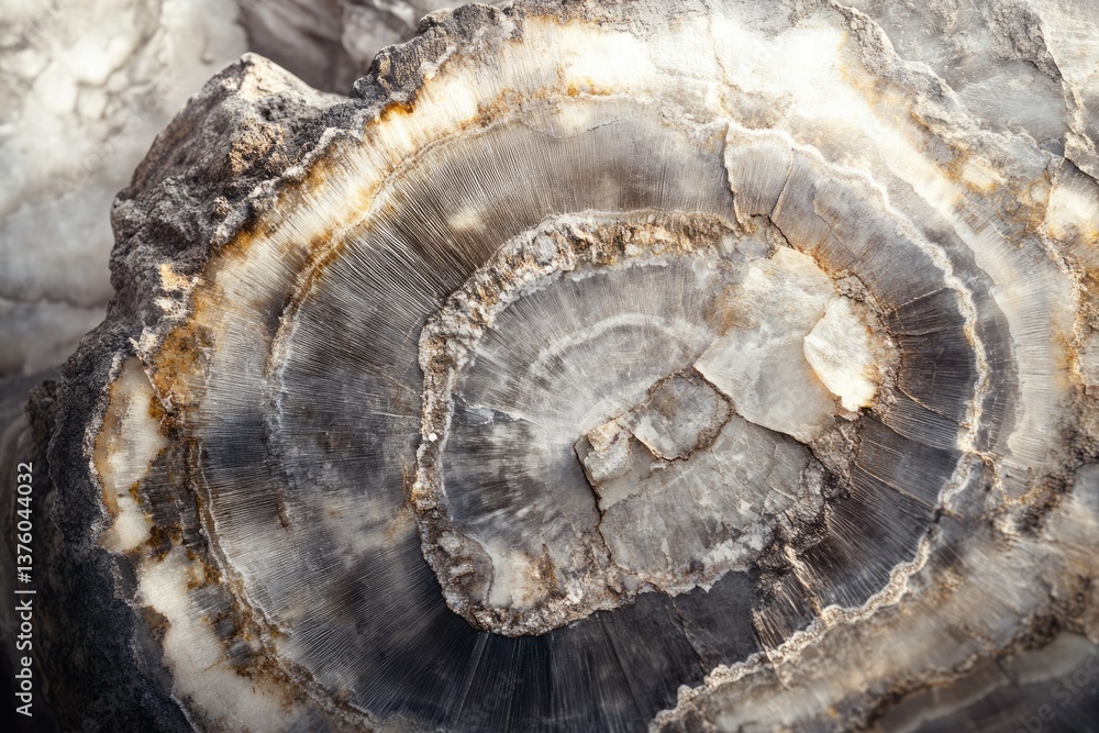 Aufkleber a close-up shot revealing the intricate, concentric patterns and textures within a section of petrif