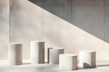 Fototapeta premium Cylindrical Concrete Pedestals with Dramatic Shadow on Concrete Wall