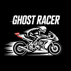 Ghost Racer: Skeleton Rider on a Motorcycle Speeding Through the Darkness, Spooky Halloween Design