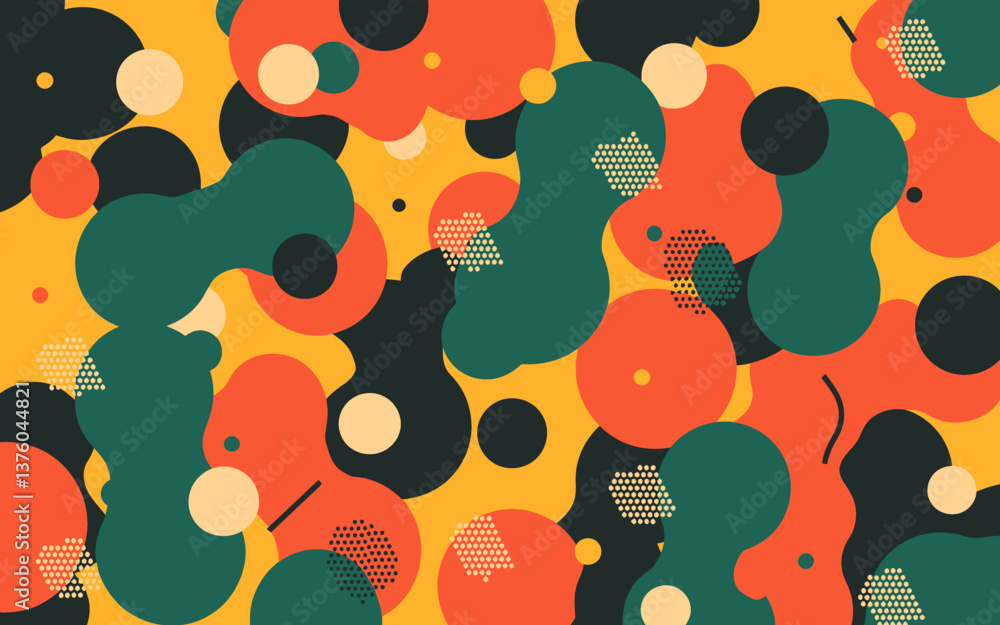 Aufkleber dynamic retro style abstract background featuring vibrant organic shapes and halftone textures on a 