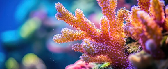 Fototapeta premium Vibrant staghorn coral garden teeming with underwater biodiversity