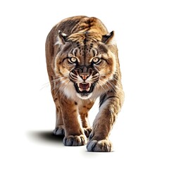 Fototapeta premium Aggressive Cougar: A cougar displaying its raw power, its intense stare and menacing snarl showcasing its dominant nature. The photograph masterfully captures its untamed essence.