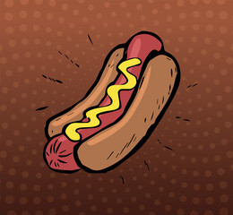 Exploding Hot Dog with Mustard in Vintage Comic Style