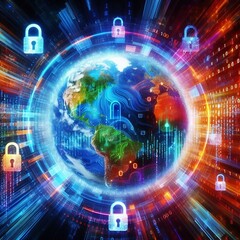 Fototapeta premium A digital shield featuring a cybersecurity locks, symbolizing security and protection