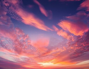 Fototapeta premium Exotic sunset and soft pink clouds of pastel tones. Scenic image of textured sky. Perfect su.