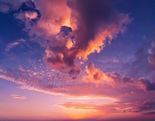 Fototapeta premium Exotic sunset and soft pink clouds of pastel tones. Scenic image of textured sky. Perfect su.