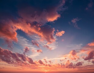 Naklejka premium Exotic sunset and soft pink clouds of pastel tones. Scenic image of textured sky. Perfect su.