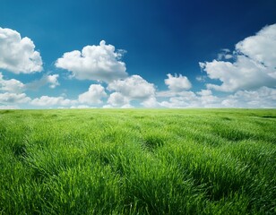 Fototapeta premium field of green grass with white clouds 