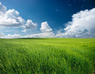 Obraz premium field of green grass with white clouds 