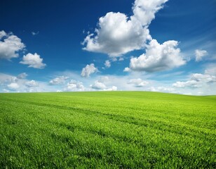 Fototapeta premium field of green grass with white clouds 