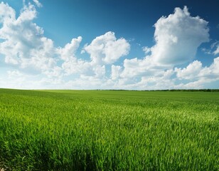 Fototapeta premium field of green grass with white clouds 