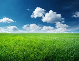 Fototapeta premium field of green grass with white clouds 