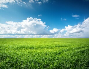 Obraz premium field of green grass with white clouds 
