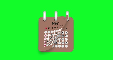 Calendar from january to december. Animated monthly calendar flips page in trendy brown color with blank date. Close up of flipped calendar page change on black. Time concept. 4k video graphic motion