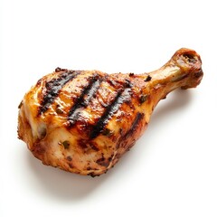 Grilled Chicken Leg on White Background Ready to Be Eaten
