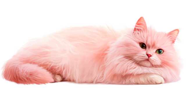 Pink cat lying down, resting feline, pet portrait, cut out transparent