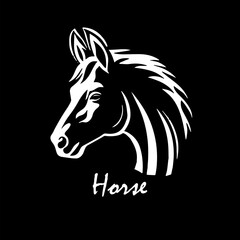 Horse head object on a black background. New 2026 year. hand drawing. Not AI, Vector illustration
