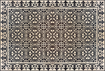 Colonial heritage tiles in random classic geometric floral, star, and ornamental patterns. Handmade colonial tiles, or old heritage tiles in black and white paint. Seamless texture.