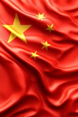 Flag of the People s Republic of China, a red field charged with five golden stars. Close up.