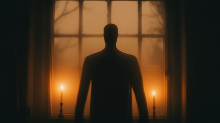 Eerie figure in shadows abandoned room digital art dark atmosphere creepy perspective mystery concept