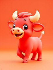 3d rendering of cute cow, 3D design of cartoon snake and cow IP for the year of the ox