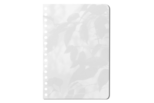 sheet of paper on a transparent background with a shadow of tree leaves