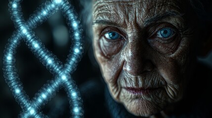 Advanced age with a futuristic genetic twist reflecting longevity research