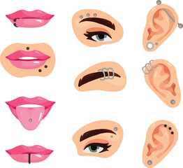facial piercing vector set