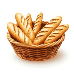 Fresh Baguettes in Wicker Basket Bakery Display Food Still Life
