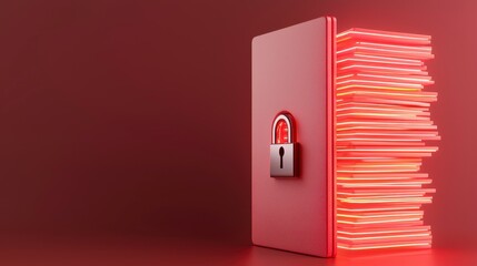 Locked Book with Red Glow, Concept of Knowledge Protection and Security