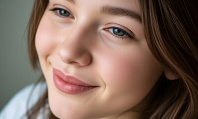 Obraz premium close up a girl with Content – Relaxed face slight smile peaceful eyes