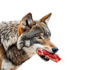 Wolf carries fresh meat in its mouth isolated on transparent background