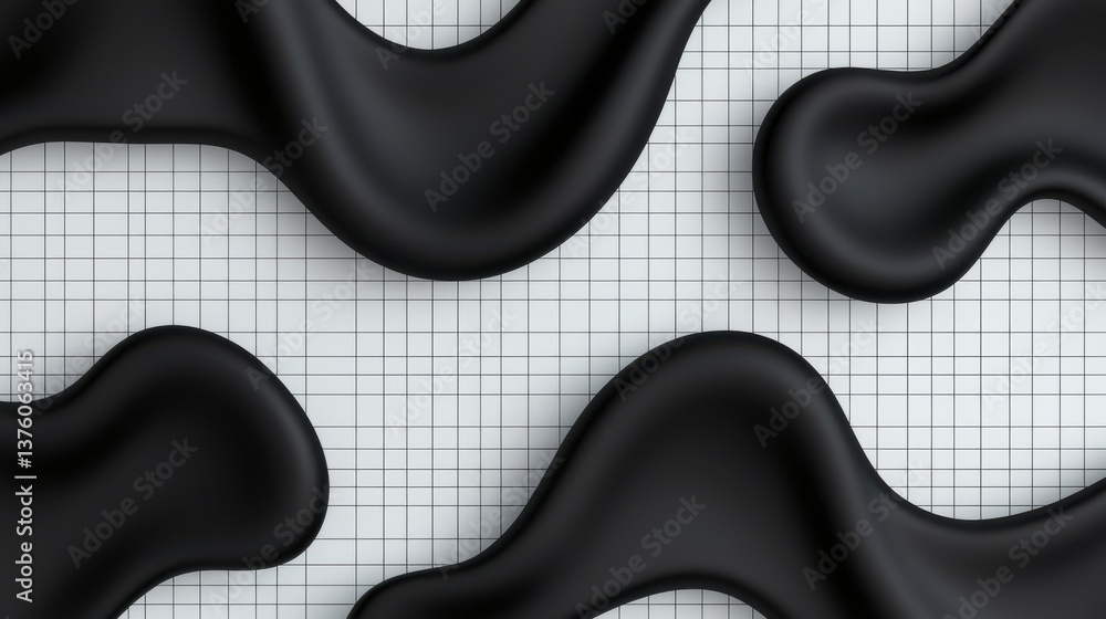 Poster abstract black waves on a grid background for creative visual concept use