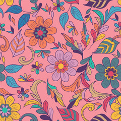 Hand drawn summer floral background. Botanical seamless pattern. Design for fashion , fabric, textile, wallpaper, wrapping . Vector illustration