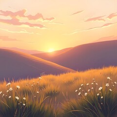 Serene Sunrise Over Rolling Hills