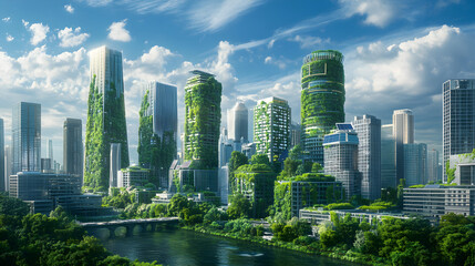 urban plaza with interactive digital billboards, energy-efficient lighting, and green spaces 