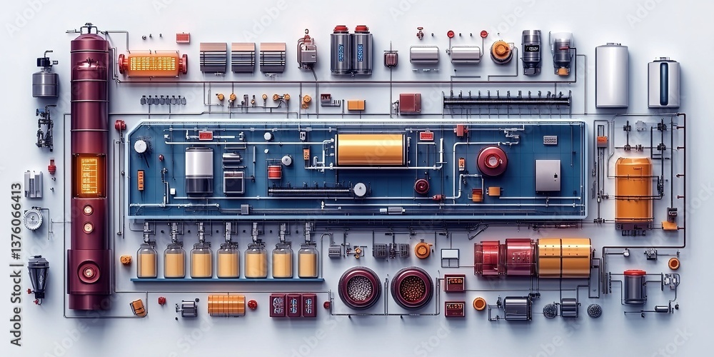 Aufkleber industrial layout showcasing machinery and components in a systematic arrangement for efficient prod